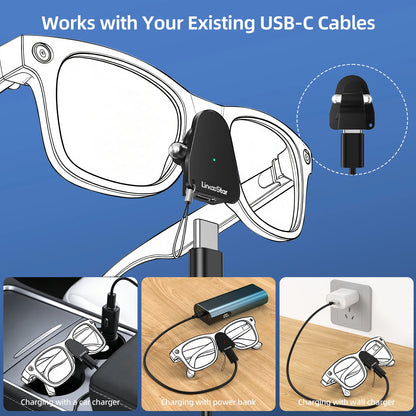 USB-C Charging Adapter for Ray-Ban Meta Smart Glasses Gen 1 & 2 - Charger Connector for Wayfarer, Headliner, Skyler and Oakley Glasses
