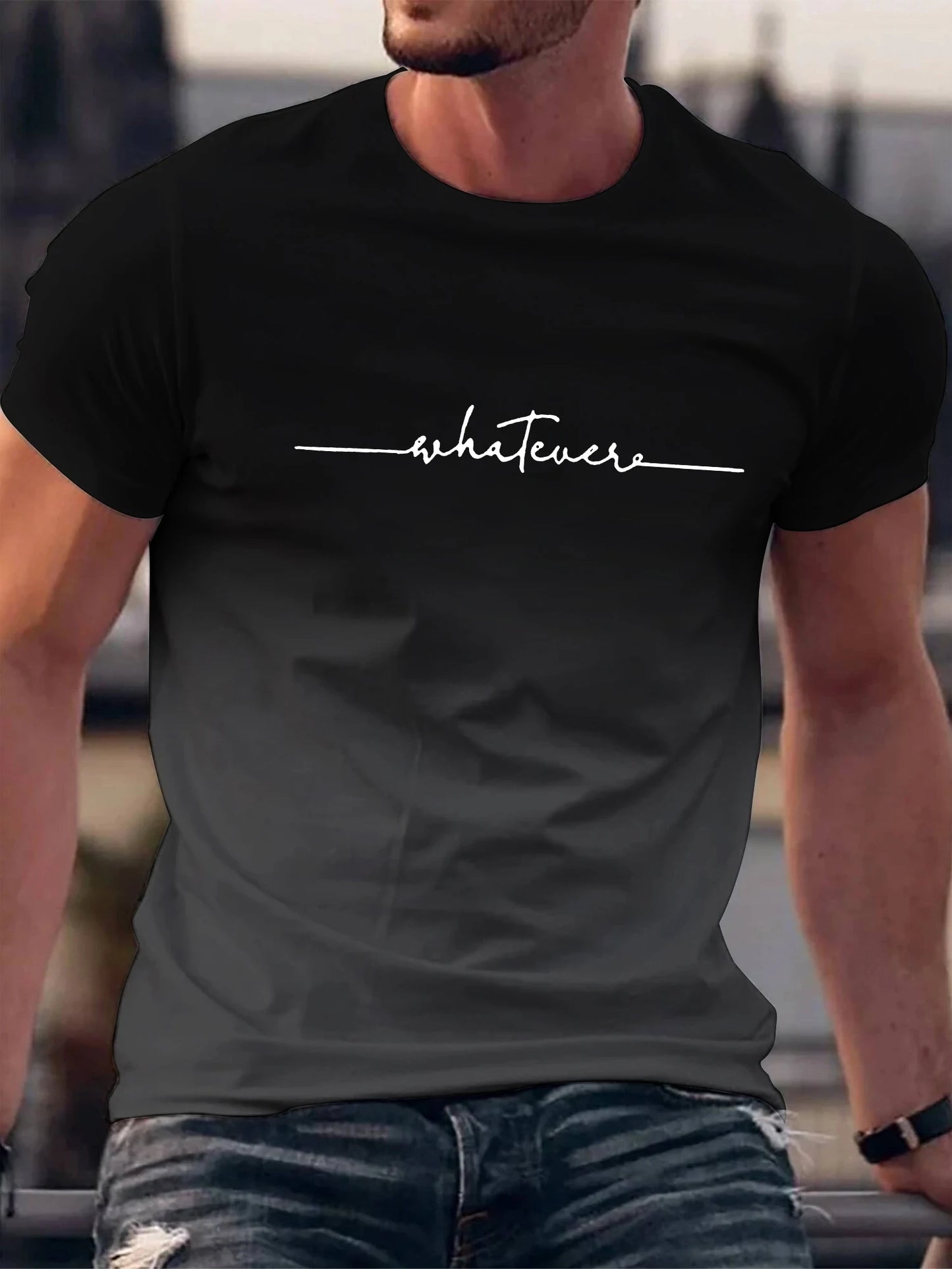Summer Outing Gradient Print Crew Neck T-Shirt for Men – Trendy Casual Short Sleeve Tee, Ropa de Hombre