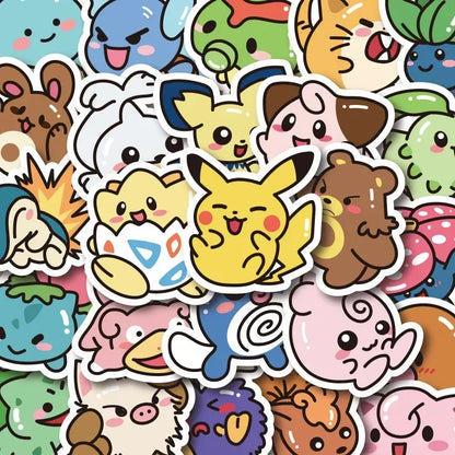 50PCS Kawaii Pokemon Anime Stickers - Pikachu Cartoon Decals for Laptop Luggage Phone Skateboard DIY Kids Gift
