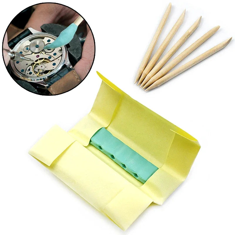 Watch Movement Cleaning Clay — Green Rubber Putty with Wooden Stick for Watchmakers & Repair Tool Accessories