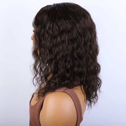 Honey Curly Bob Human Hair Wig — Side Part Pre-Plucked Glueless Brown & Blonde Curly Wig with Fringe Bangs