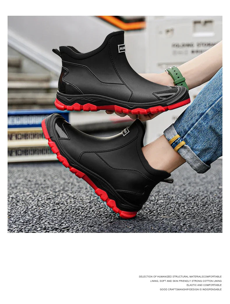 Men’s Waterproof Rain Shoes – Thickened Warm Rubber Short Boots for Work, Fishing & Kitchen Use