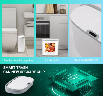 Automatic Touchless Bathroom Trash Can – Motion Sensor Waterproof Slim Garbage Bin for Kitchen & Bedroom