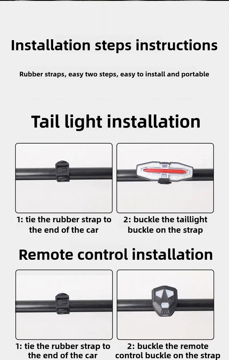 Rechargeable Bike Tail Light with Turn Signals | Wireless Remote Cycling Back Light for Night Riding
