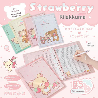 Rosyposy Korilakkuma Strawberry B5 Loose-Leaf Notebook - Cute Soft Cover Journal for Study, Writing & Note Taking