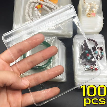 10/100pcs Thick PVC Jewelry Bags — Transparent Self-Sealing Pouches for Storage, Display & Anti-Oxidation Protection