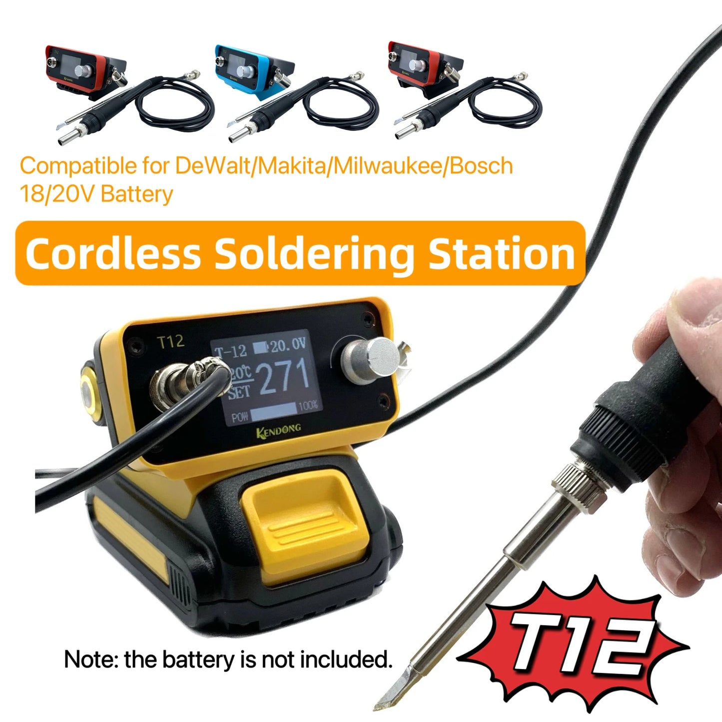 70W T12 Cordless Soldering Station – Soldering Iron for Dewalt, Makita, Milwaukee, Bosch 20V Max Li-ion Battery for DIY Repair