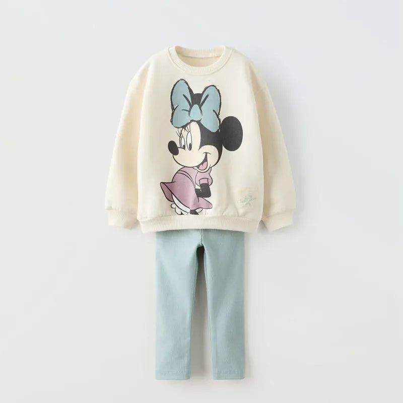 Minnie Mouse Baby Girl Autumn Outfit – Two-Piece Sweatshirt & Leggings Set, Kids’ Popular Clothing Set