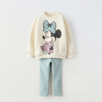 Minnie Mouse Baby Girl Autumn Outfit – Two-Piece Sweatshirt & Leggings Set, Kids’ Popular Clothing Set