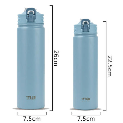 TYESO Stainless Steel Thermos Bottle with Straw - 600ML/750ML Insulated Thermal Sports Water Bottle for Hot & Cold Drinks