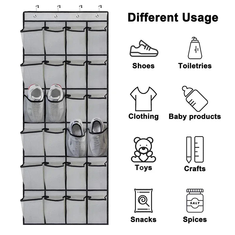 Over The Door Shoe Organizer - 12/24 Grid Large Mesh Pocket Hanging Rack for Closet Storage & Shoe Holder