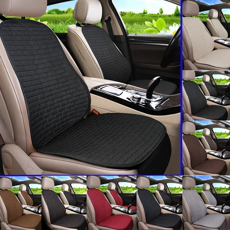 Universal Car Flax Seat Cushion Protector - Front and Rear Seat Cover Pad with Backrest Mat for Automotive Interiors