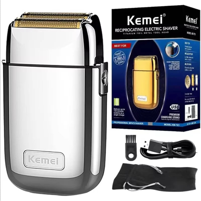 Kemei TX1 Rechargeable Electric Shaver for Men – Metal Housing Hair & Beard Razor, Bald Shaving Machine, Fade Finishing