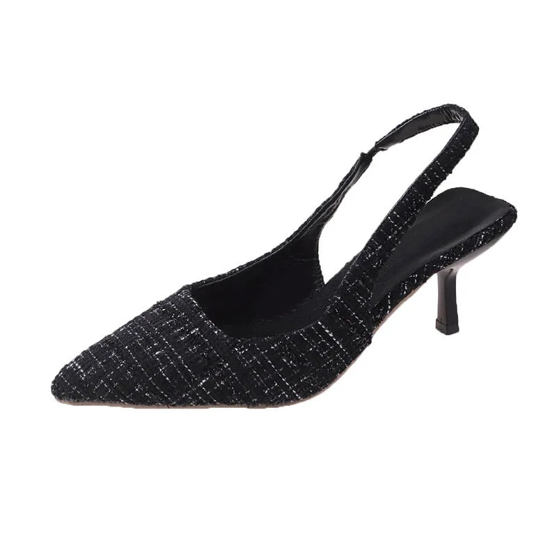 Sea Salt Blue Pointed High Heel Sandals – Women's Fashion Versatile Hollow Back Casual Shoes