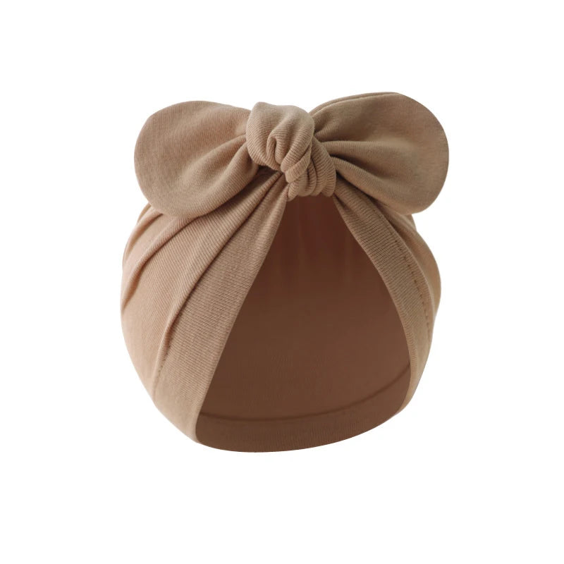 Cute Bunny Ears Baby Turban Hat – Solid Color Soft Cotton Beanie for Infant Girls & Boys, Toddler Bonnet Headwrap
