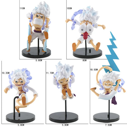 5PCS One Piece Figure Set – Gear 5 Nika Luffy Sun God PVC Anime Figurines, Q Version Cartoon Collection Dolls & Gifts