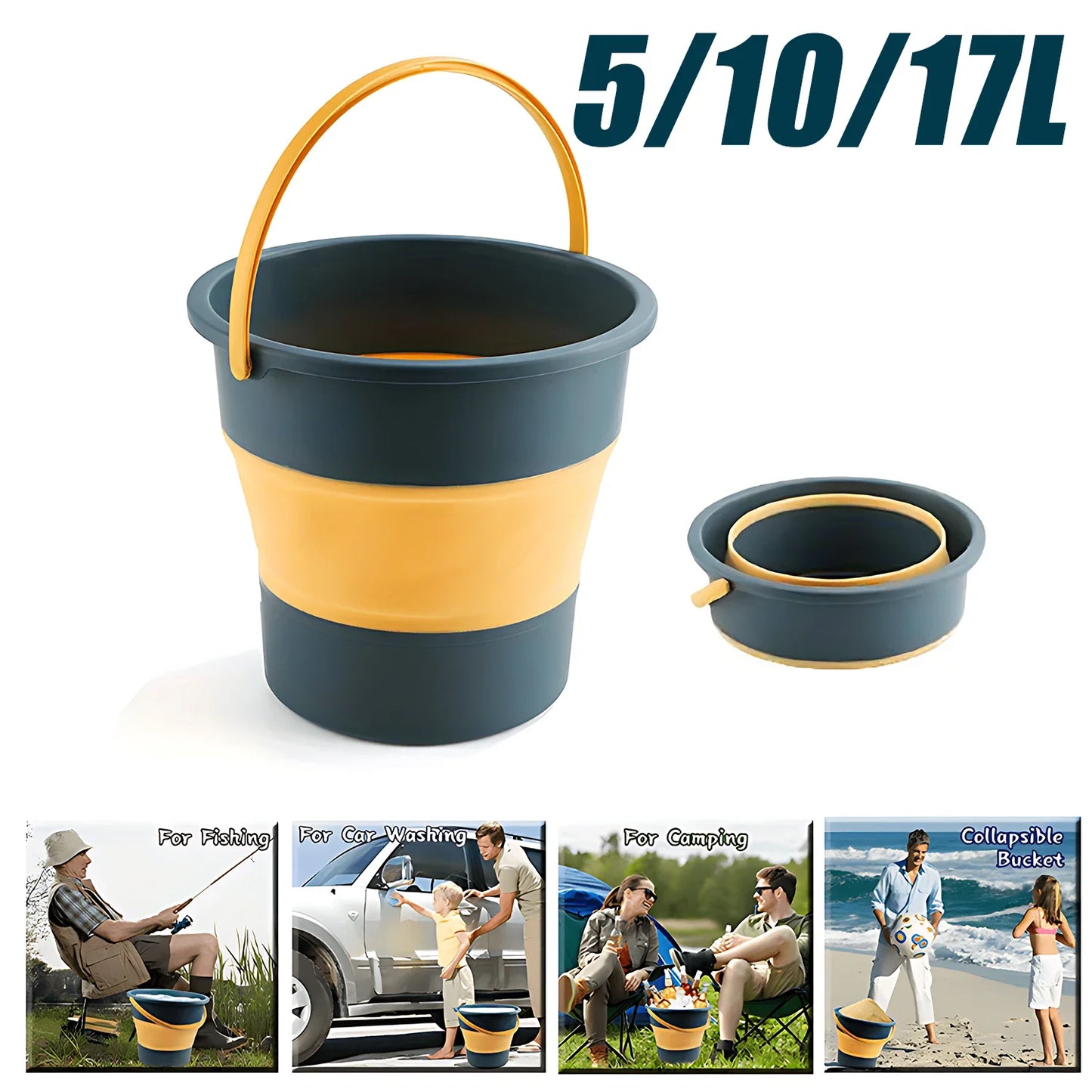 Portable Folding Silicone Bucket - 5L/10L/17L Collapsible Thickened Bucket for Car Washing, Fishing, Camping & Outdoor Use