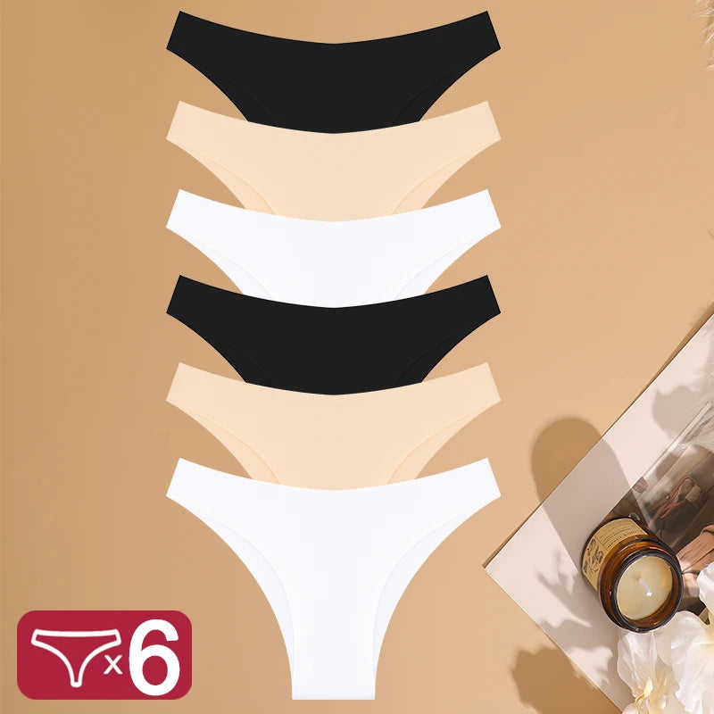 FINETOO 6PCS Ice Silk Seamless Panties Set – Low Waist Brazilian Underwear, Breathable & High Elastic Lingerie