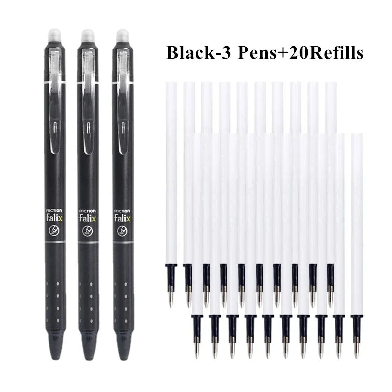 0.5mm Retractable Erasable Gel Pens Set – Black & Blue Ink with Refills, Built-in Eraser, Office & Exam Stationery Kit