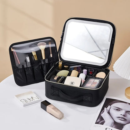 LED Cosmetic Case with Lights & Mirror – Large Capacity Luxury Makeup Bag with Premium Feel