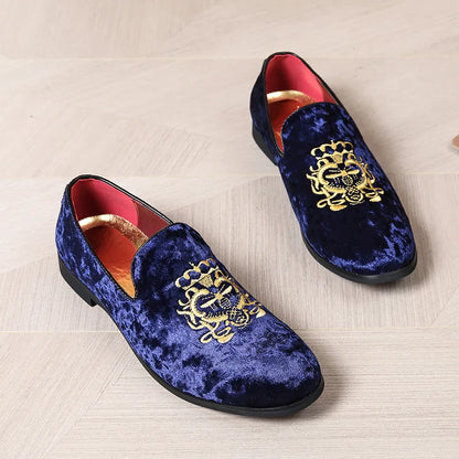 Men’s Luxury Suede Leather Shoes - Embroidered Loafers for Wedding, Party and Formal Wear Large Size