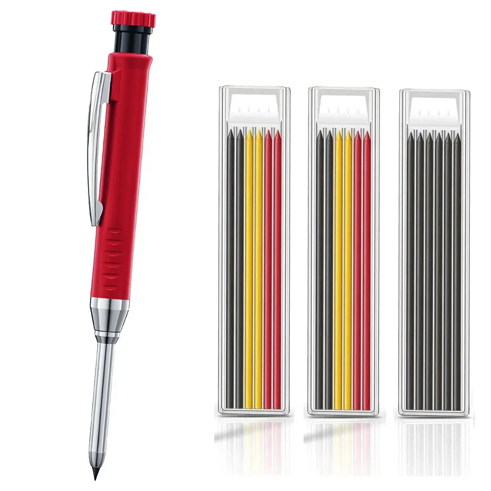 Carpenter Mechanical Pencil Set - 2.8mm Solid Woodworking Pencil With Sharpener & 3 Color Refills For Construction Tools