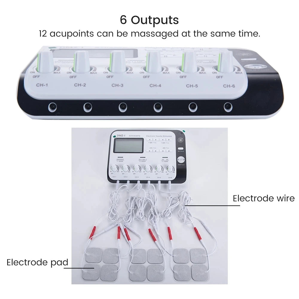 6-Output Channel TENS Muscle Electrostimulator - Physiotherapy Body Massager, Electroacupuncture Needle Patch Machine
