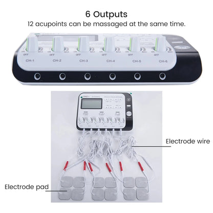 6-Output Channel TENS Muscle Electrostimulator - Physiotherapy Body Massager, Electroacupuncture Needle Patch Machine