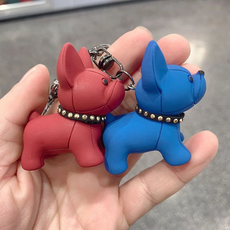 French Bulldog Keychain - Punk Style PU Leather Bag Pendant for Women & Men, Car Key Ring
