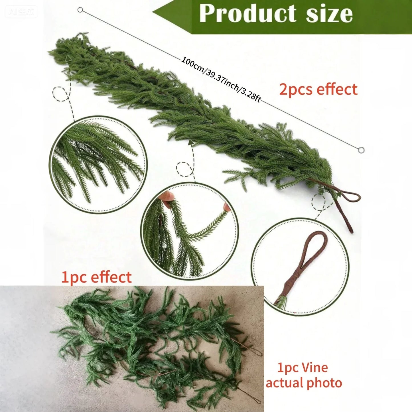 Artificial Norfolk Pine Christmas Wreath – Fake Green Garland for Front Door, Walls, Porches, Home & Xmas Decoration