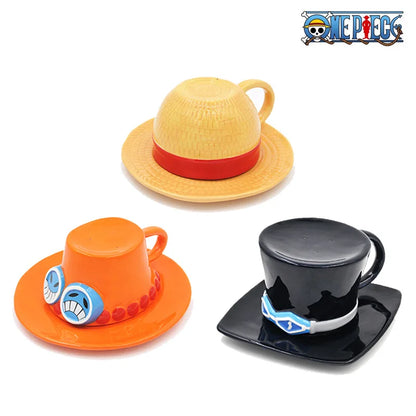 Anime Cosplay Ceramic Mug – Luffy, Ace & Sabo Three Brothers Hat-Shaped Coffee Cup for Parties
