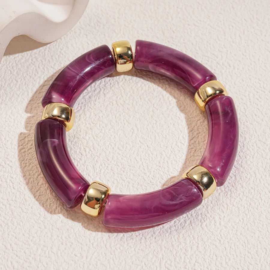 Leopard Print Bamboo Tube Acrylic Bracelets - Retro Stretch Beaded Bangles for Women & Men, Stackable Jewelry Gift