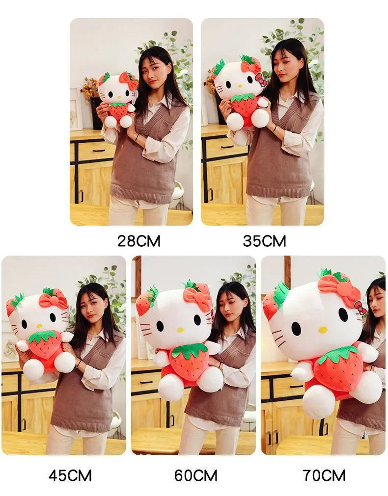 22cm Sanrio Kawaii KT Cat Plush Toy – Strawberry Plush Doll, Home Decor & Birthday Gift for Girls