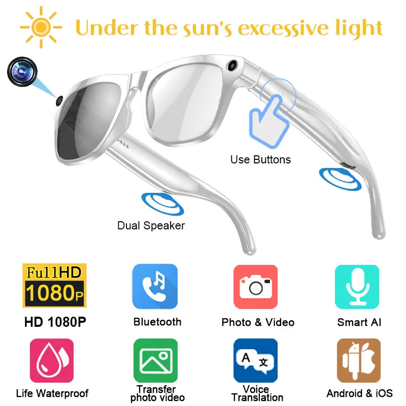 Xiaomi Mijia 4K HD AI Smart Glasses — Color Changing with 100MP Camera, Bluetooth Call & Voice Assistant Control