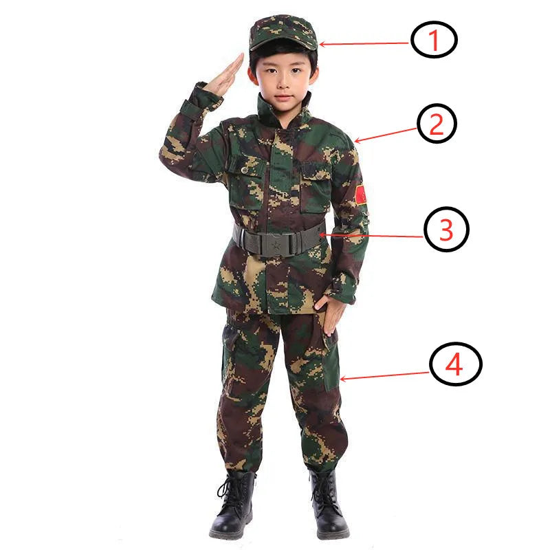 Kids Soldier Costume – Army Camouflage Party Outfit for Boys with Pistol, Compass & Whistle