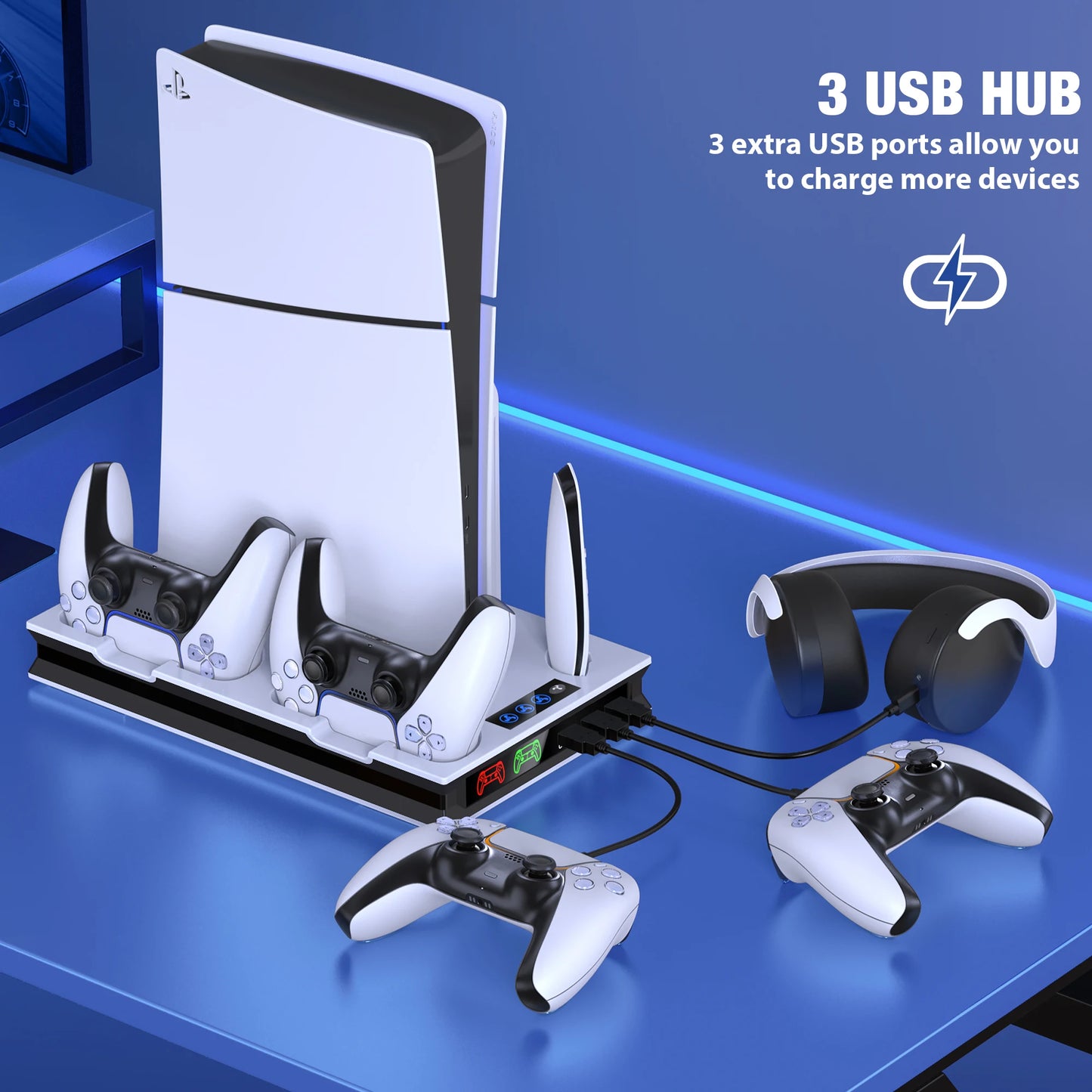DinoFire PS5 Slim Cooling & Charging Stand – Vertical Fast Controller Charging Station for Disc & Digital PlayStation 5 Console
