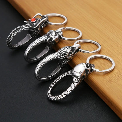 Vintage Punk Stainless Steel Animal Keychain – Dragon Head Fashion Keyring for Men & Women, Waist Belt Clip Jewelry Gift