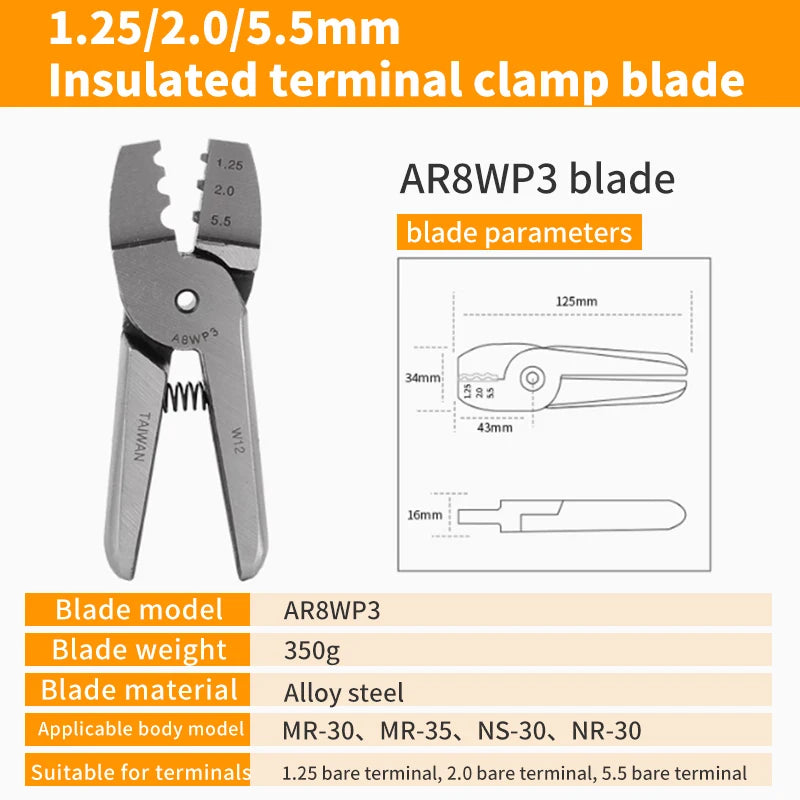 MR-30 Pneumatic Crimping Pliers Cutter Head - Air Shears Tool Part for AR8WP, A8WP3 & A8WP Terminals