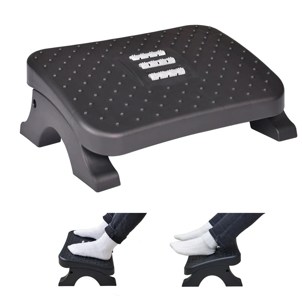 Ergonomic Under Desk Footrest - Adjustable Foot Stool with Massage Rollers for Home Office Leg Comfort and Pain Relief