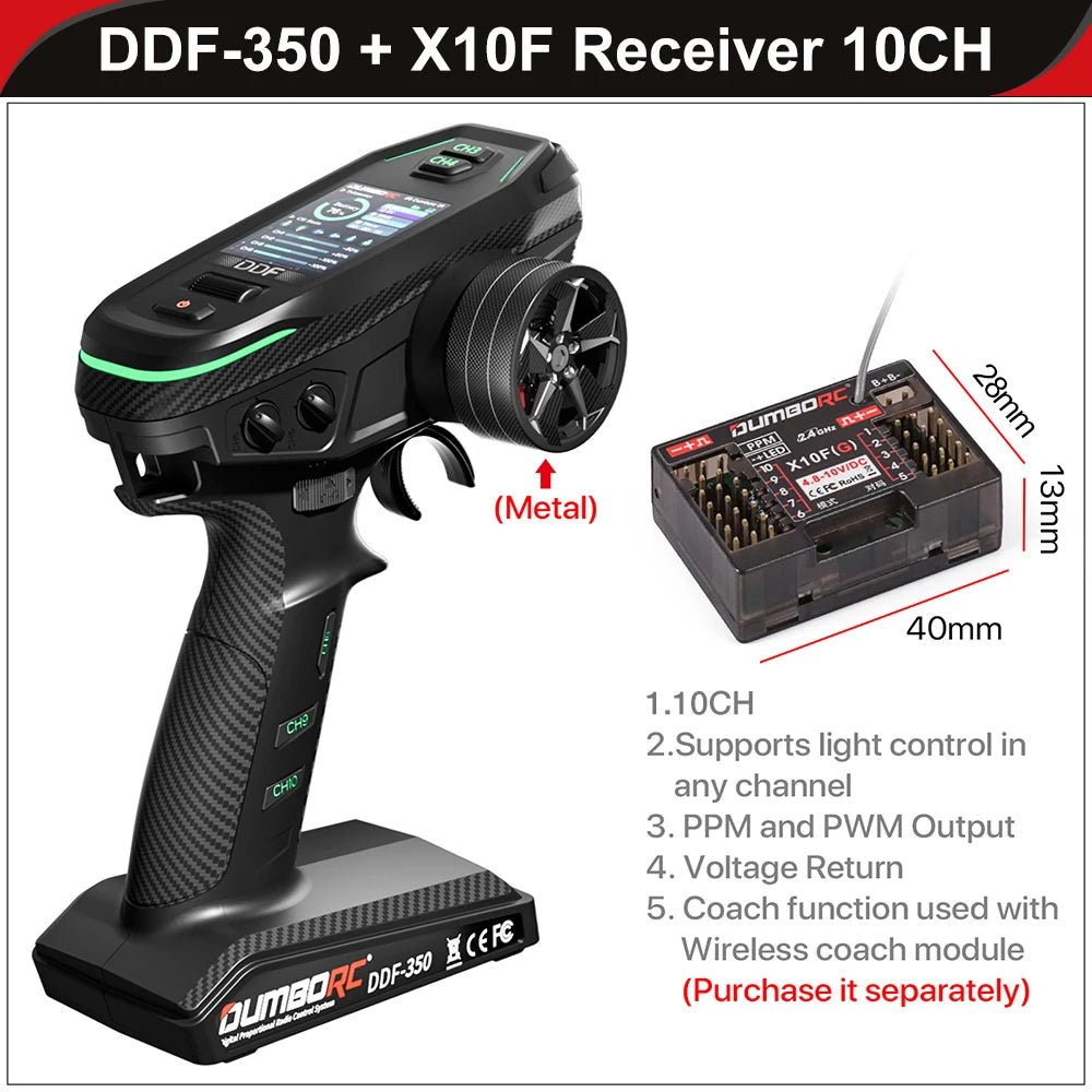 DUMBORC 2.4G 10CH Digital Radio Remote Controller – DDF-350 Transmitter with Receiver for RC Car, Boat, Tank, LCD FHSS System