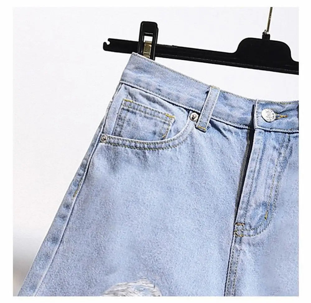Summer Women’s Korean High Waist Cowboy Denim Shorts — Casual White Jeans with Pockets, Tassels & Ripped Holes Y2K Style
