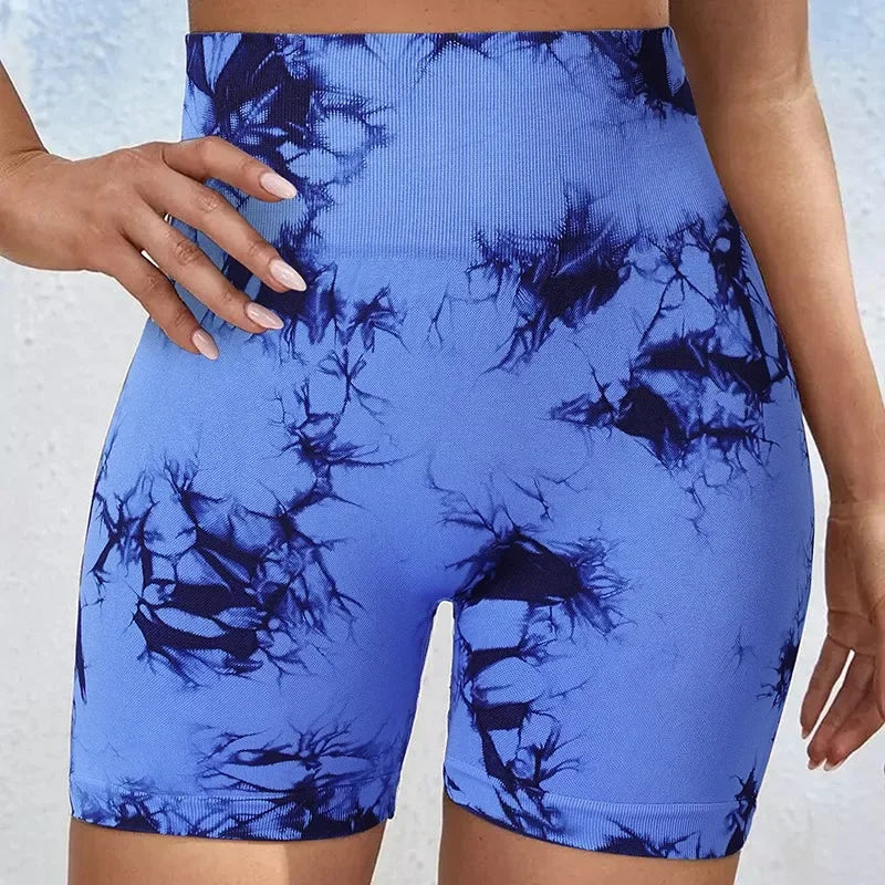 Women’s Yoga Shorts — High-Waisted Tie Dye Seamless Cycling & Running Sports Workout Gym Shorts S-XL