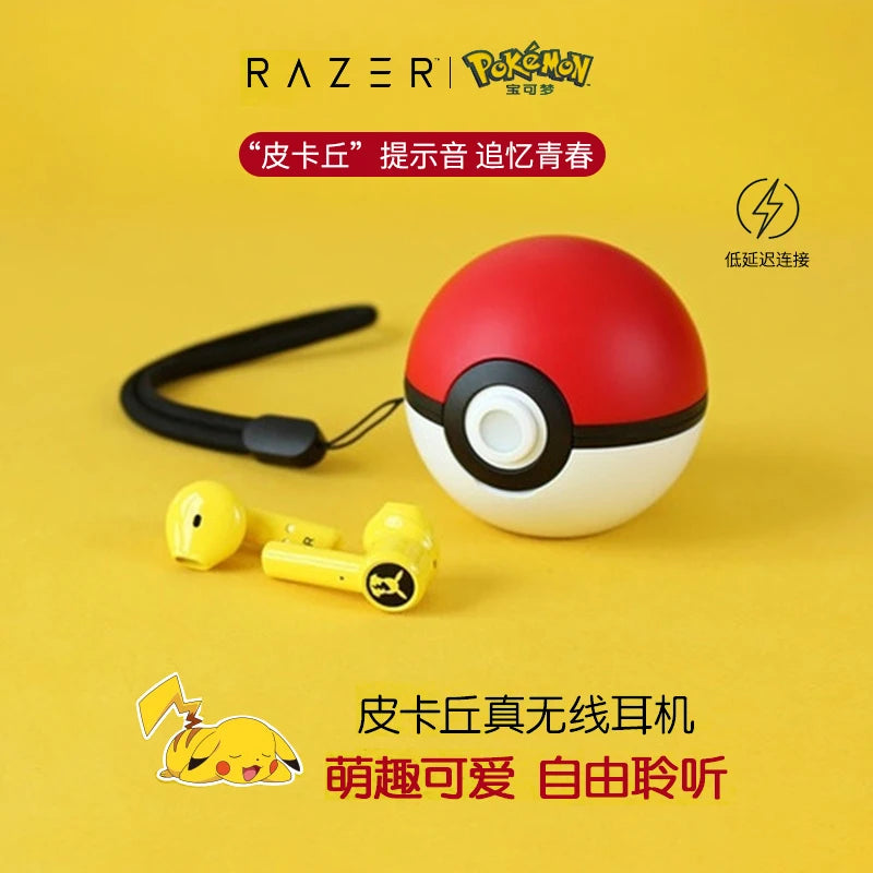 Pokemon Pikachu Wireless Bluetooth 5.0 Earphones - Razer Sport Noise Reduction Headphones with Touch Control Microphone - Universal Gifts for Fans