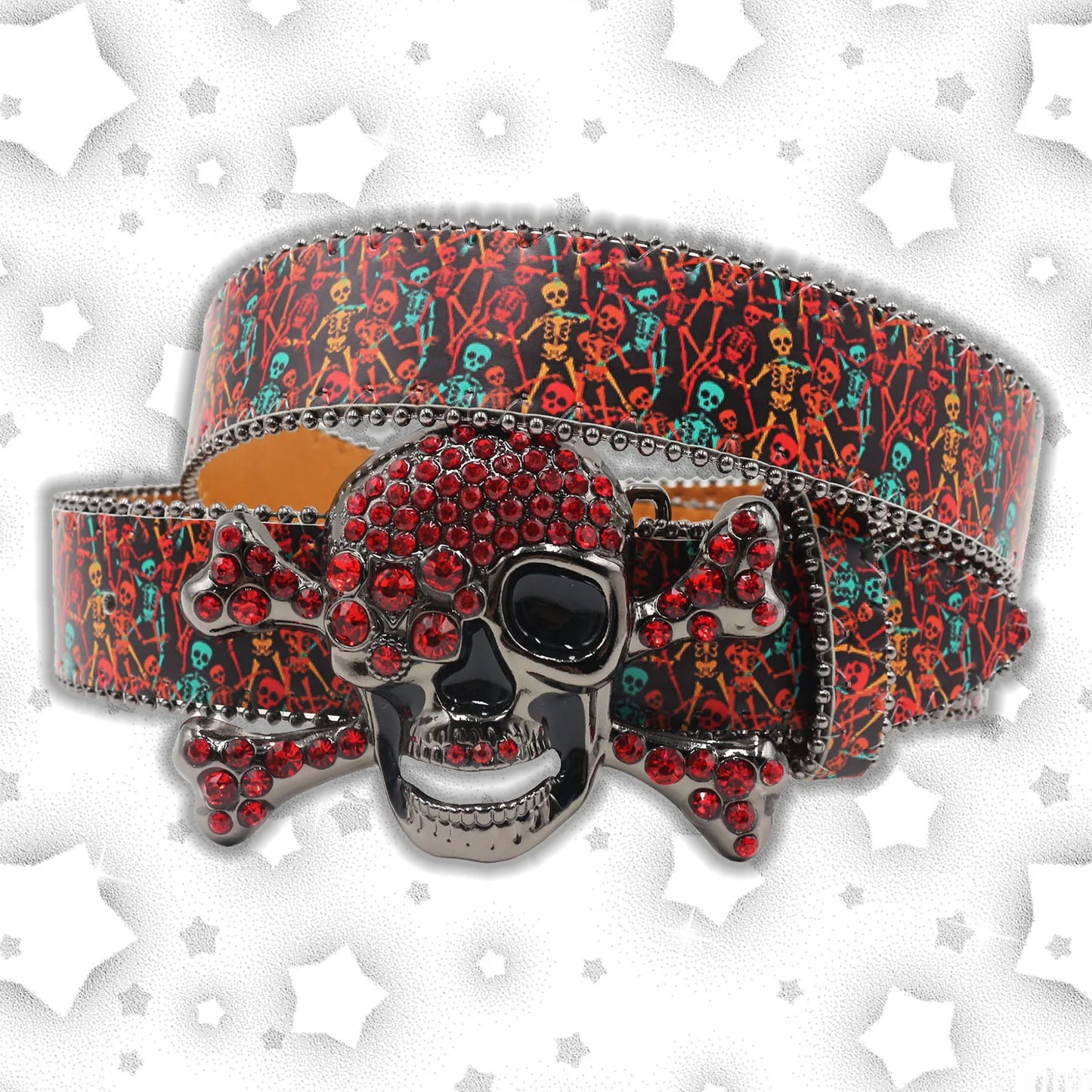 Nice Brand Three Skull Rhinestone Belt – Western Punk Hip-Hop Style for Men & Women