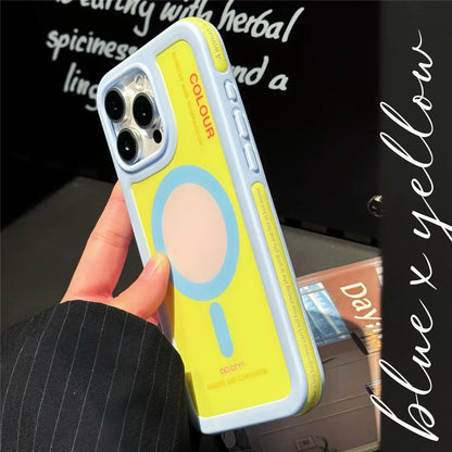 Color Clash Magnetic iPhone Case – Shockproof Bumper Cover for iPhone 13 to 17 Pro Max, Trendy Dopamine Style