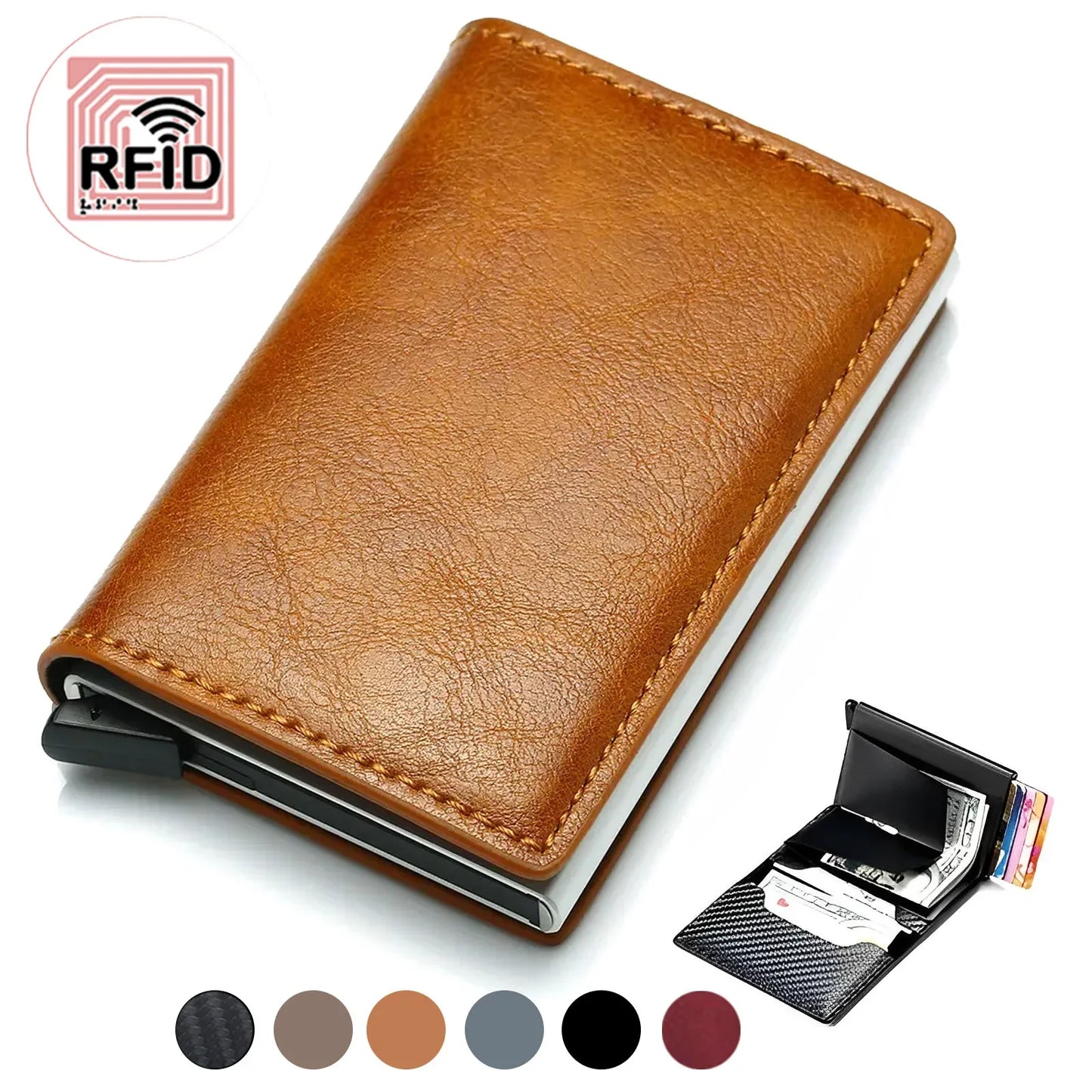 Carbon Fiber Credit Card Holder Wallet for Men - RFID Slim Pop-Up Metal Minimalist Case, Black
