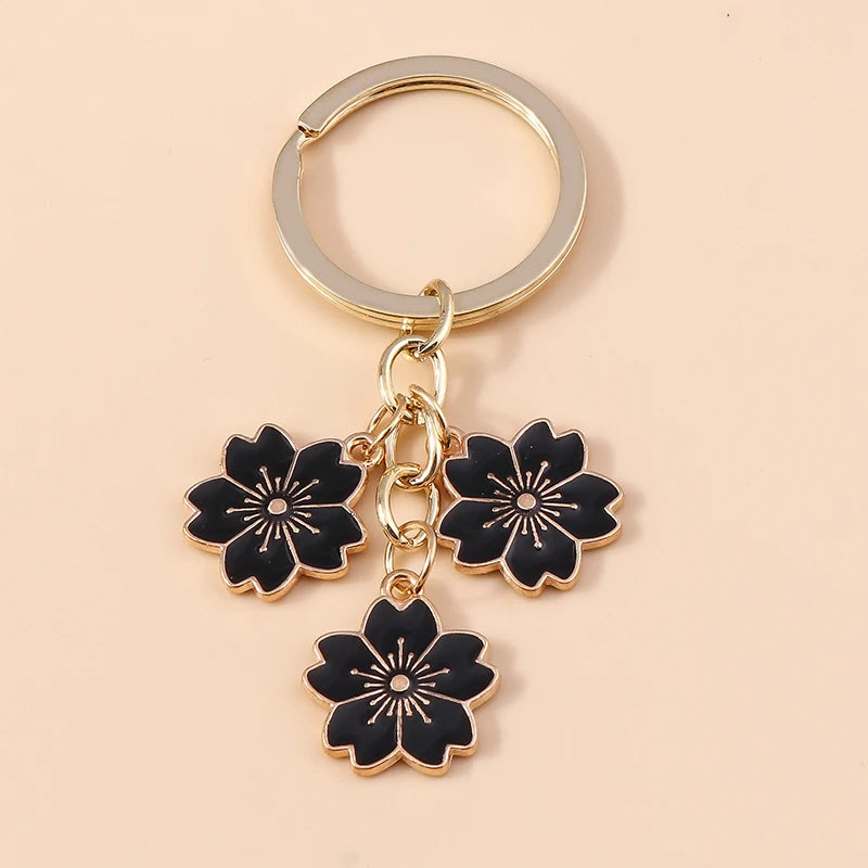 Sakura Flower Enamel Keychain - Colorful Cute Key Ring Handbag Accessory Gift for Women & Girls