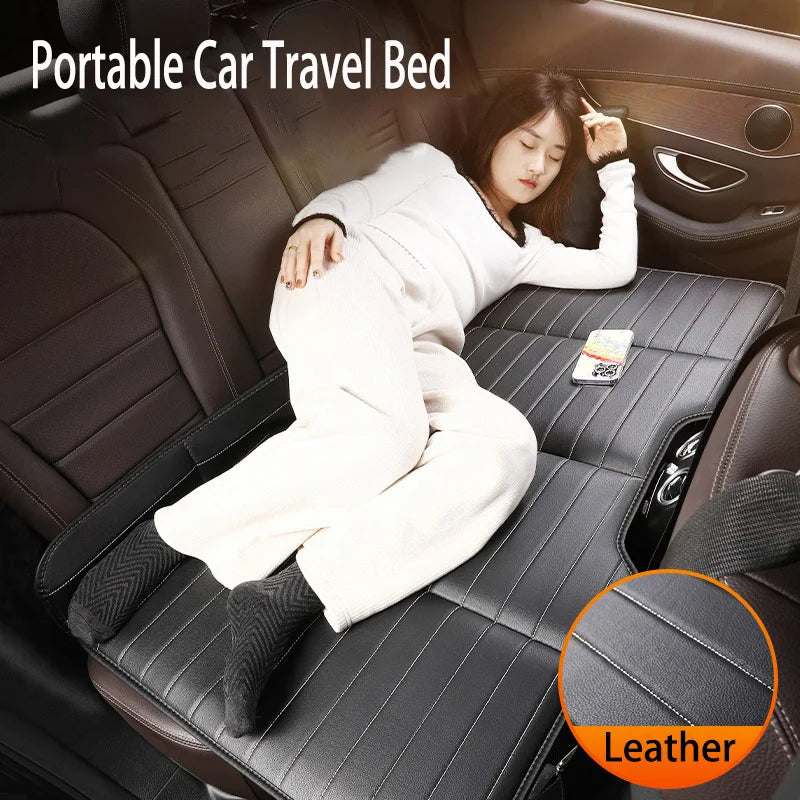 Foldable Car Travel Bed for Rear Seat – Wear-Resistant PU Sleeping Pad Mattress for SUV & Sedan Trips