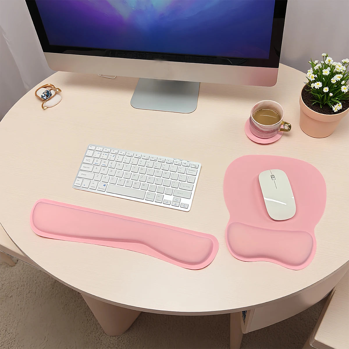 Ergonomic Keyboard Wrist Rest & Mouse Pad Set (3-Piece) with Memory Foam Cushion & Non-Slip Rubber Base for Comfort Support