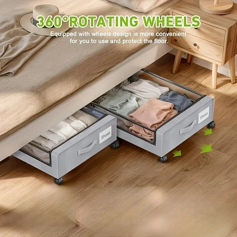 Underbed Storage Lockers with Wheels — Pull-Out Containers for Shoes & Clothes, Space-Saving for Dorms & Bedrooms